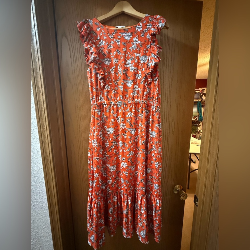 Charter Club Orange Floral Maxi Dress w/ Floral and Animal Print Great Condition